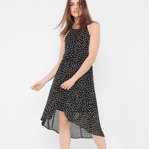Black and white halter polka dot high low dress